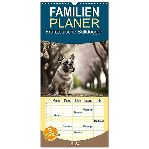 Familienplaner 2024 - Französische Bulldoggen mit 5 Spalten (Wandkalender, 21 x 45 cm) CALVENDO, Steffen Gierok-Latniak