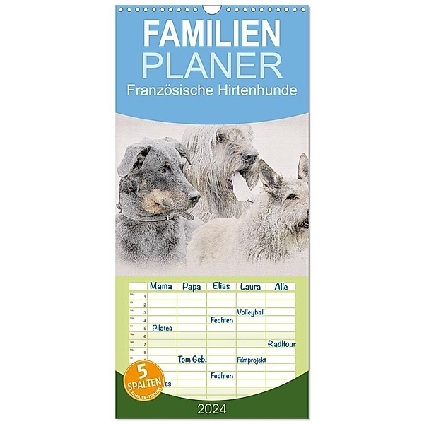Familienplaner 2024 - Französische Hirtenhunde 2024 mit 5 Spalten (Wandkalender, 21 x 45 cm) CALVENDO, Andrea Redecker
