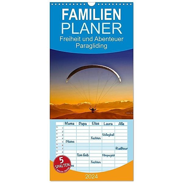 Familienplaner 2024 - Freiheit und Abenteuer - Paragliding mit 5 Spalten (Wandkalender, 21 x 45 cm) CALVENDO, Peter Roder