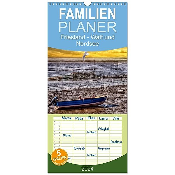 Familienplaner 2024 - Friesland - Watt und Nordsee mit 5 Spalten (Wandkalender, 21 x 45 cm) CALVENDO, Peter Roder