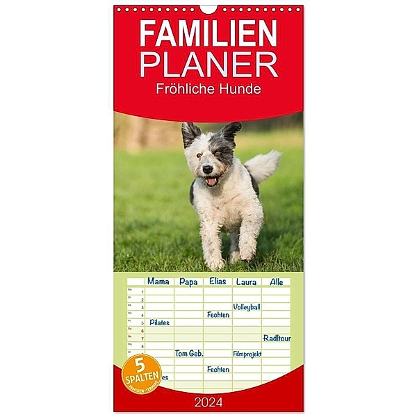 Familienplaner 2024 - Fröhliche Hunde mit 5 Spalten (Wandkalender, 21 x 45 cm) CALVENDO, Martina Fornal