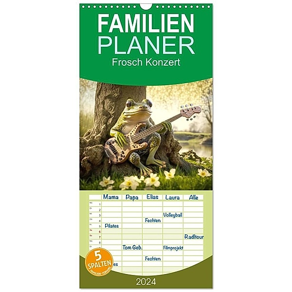 Familienplaner 2024 - Frosch Konzert mit 5 Spalten (Wandkalender, 21 x 45 cm) CALVENDO, Daniel Rohr