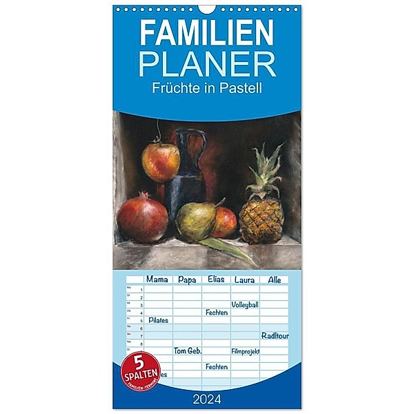 Familienplaner 2024 - Früchte in Pastell mit 5 Spalten (Wandkalender, 21 x 45 cm) CALVENDO, Jitka Krause
