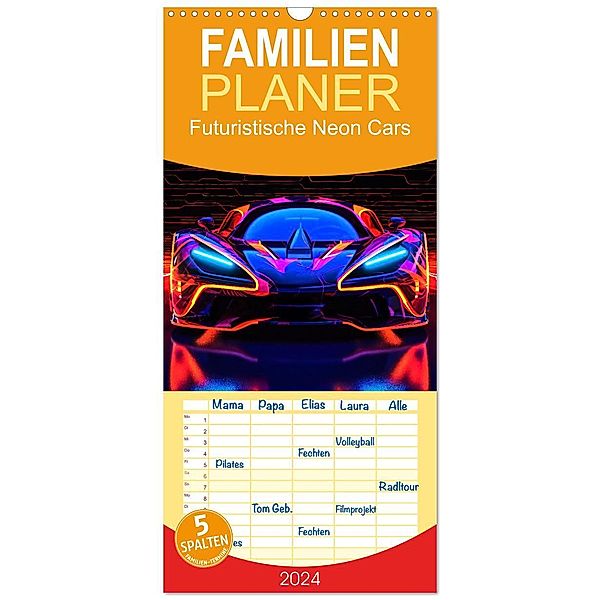 Familienplaner 2024 - Futuristische Neon Cars mit 5 Spalten (Wandkalender, 21 x 45 cm) CALVENDO, Calvendo, Steffen Gierok-Latniak