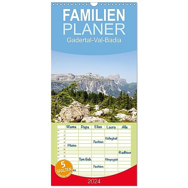 Familienplaner 2024 - Gadertal - Val Badia mit 5 Spalten (Wandkalender, 21 x 45 cm) CALVENDO, Nicole Giessmann-Keller