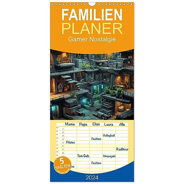 Familienplaner 2024 - Gamer Nostalgie mit 5 Spalten (Wandkalender, 21 x 45 cm) CALVENDO, Kerstin Waurick