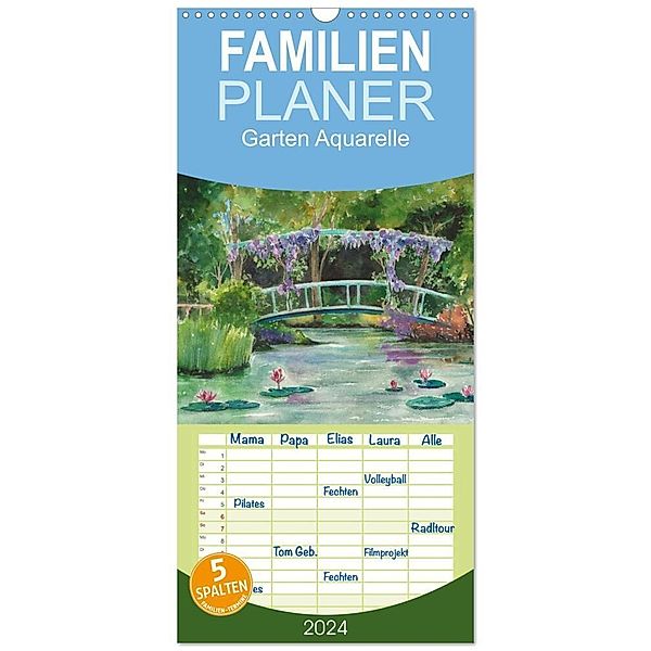 Familienplaner 2024 - Garten Aquarelle mit 5 Spalten (Wandkalender, 21 x 45 cm) CALVENDO, Jitka Krause