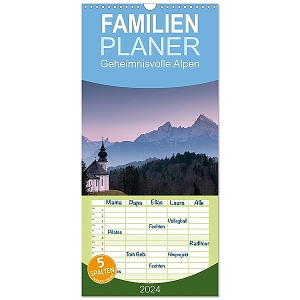 Familienplaner 2024 - Geheimnisvolle Alpen mit 5 Spalten (Wandkalender, 21 x 45 cm) CALVENDO, Florian Westermann