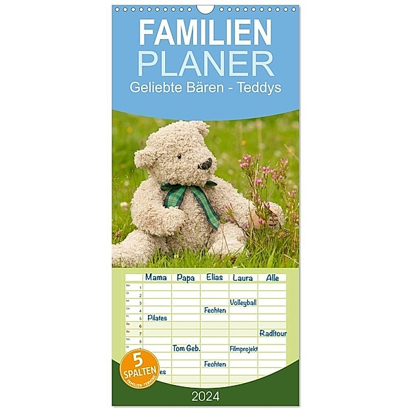 Familienplaner 2024 - Geliebte Bären - Teddys mit 5 Spalten (Wandkalender, 21 x 45 cm) CALVENDO, Meike Bölts