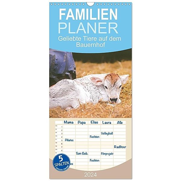Familienplaner 2024 - Geliebte Tiere auf dem Bauernhof mit 5 Spalten (Wandkalender, 21 x 45 cm) CALVENDO, Carola Vahldiek