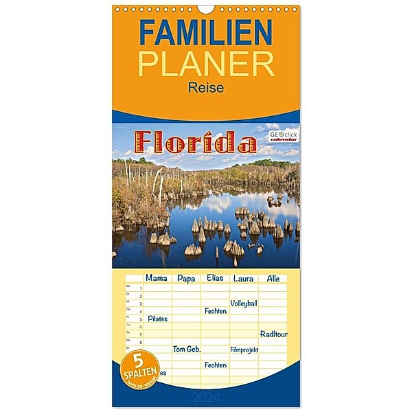 Familienplaner 2024 - GEOclick calendar: Florida mit 5 Spalten (Wandkalender, 21 x 45 cm) CALVENDO, Klaus Feske