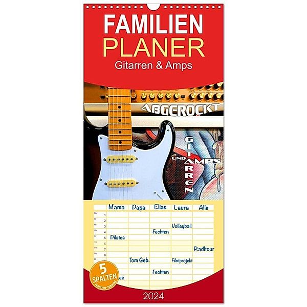 Familienplaner 2024 - Gitarren und Amps - abgerockt mit 5 Spalten (Wandkalender, 21 x 45 cm) CALVENDO, Renate Bleicher