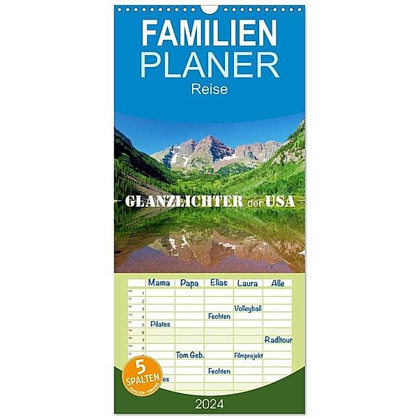 Familienplaner 2024 - Glanzlichter der USA mit 5 Spalten (Wandkalender, 21 x 45 cm) CALVENDO, Dirk Stamm