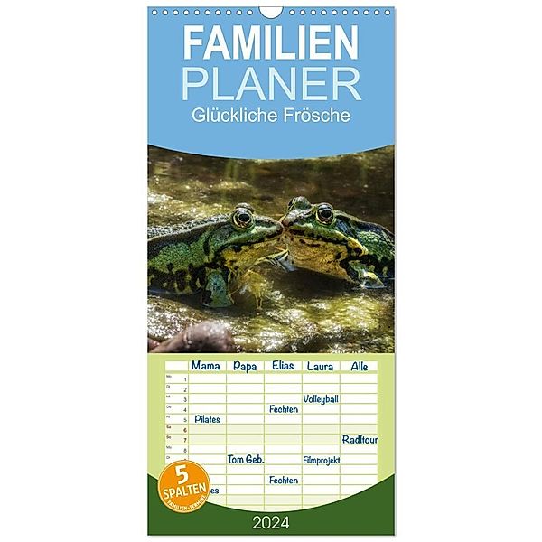 Familienplaner 2024 - Glückliche Frösche mit 5 Spalten (Wandkalender, 21 x 45 cm) CALVENDO, Kathrin Gawlik