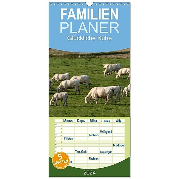 Familienplaner 2024 - Glückliche Kühe mit 5 Spalten (Wandkalender, 21 x 45 cm) CALVENDO, Antje Lindert-Rottke
