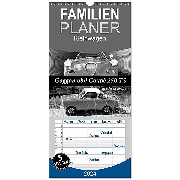Familienplaner 2024 - Goggomobil Coupè 250 TS in schwarzweiss mit 5 Spalten (Wandkalender, 21 x 45 cm) CALVENDO, Ingo Laue
