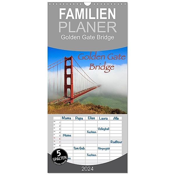 Familienplaner 2024 - Golden Gate Bridge mit 5 Spalten (Wandkalender, 21 x 45 cm) CALVENDO, Dominik Wigger