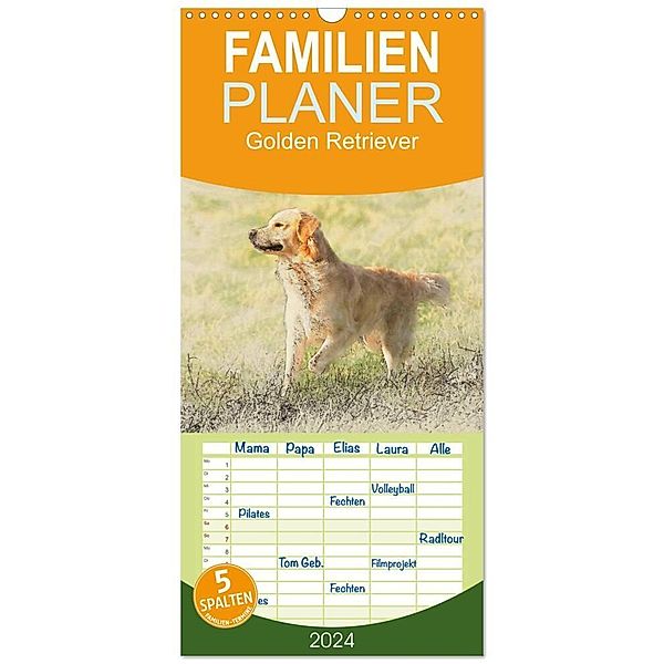 Familienplaner 2024 - Golden Retriever mit 5 Spalten (Wandkalender, 21 x 45 cm) CALVENDO, Andrea Redecker