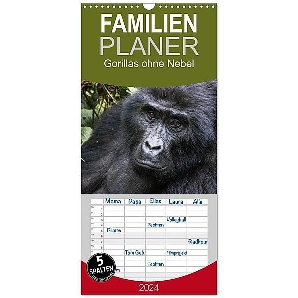 Familienplaner 2024 - Gorillas ohne Nebel mit 5 Spalten (Wandkalender, 21 x 45 cm) CALVENDO, Helmut Gulbins