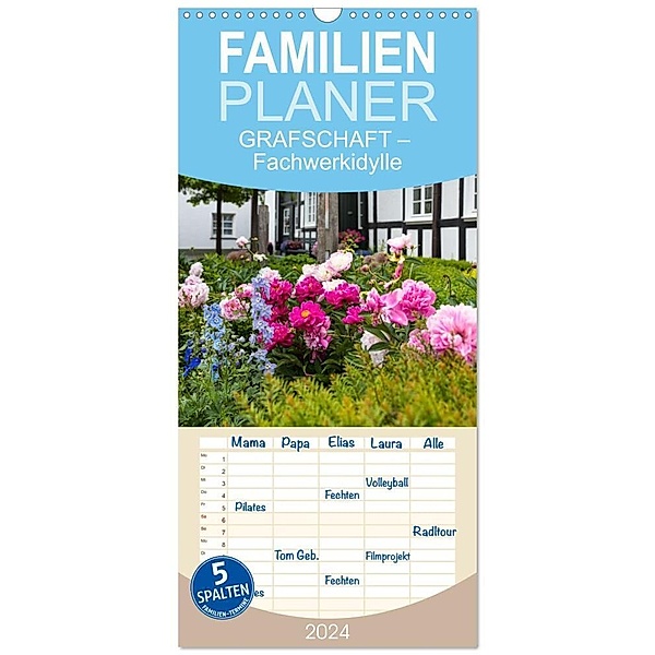 Familienplaner 2024 - Grafschaft - Fachwerkidylle mit 5 Spalten (Wandkalender, 21 x 45 cm) CALVENDO, Heidi Bücker