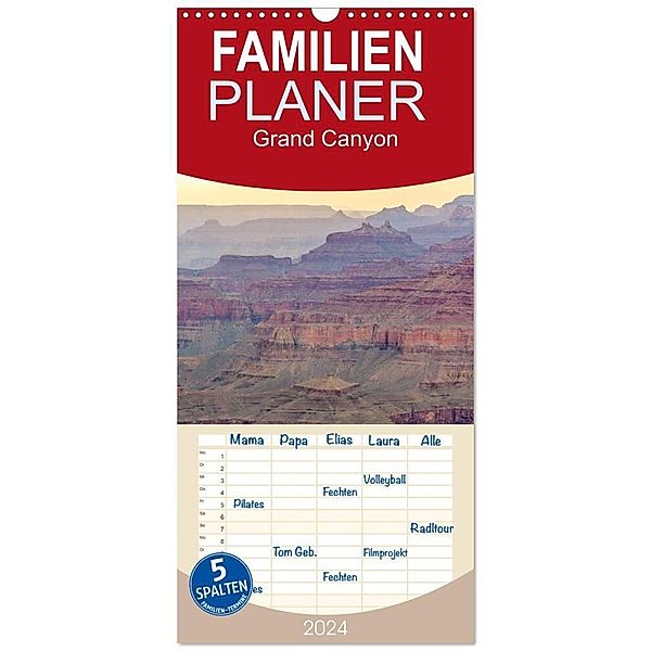 Familienplaner 2024 - Grand Canyon - Perspektiven einer aussergewöhnlichen Schlucht mit 5 Spalten (Wandkalender, 21 x 45 cm) CALVENDO, Silke Weidemann