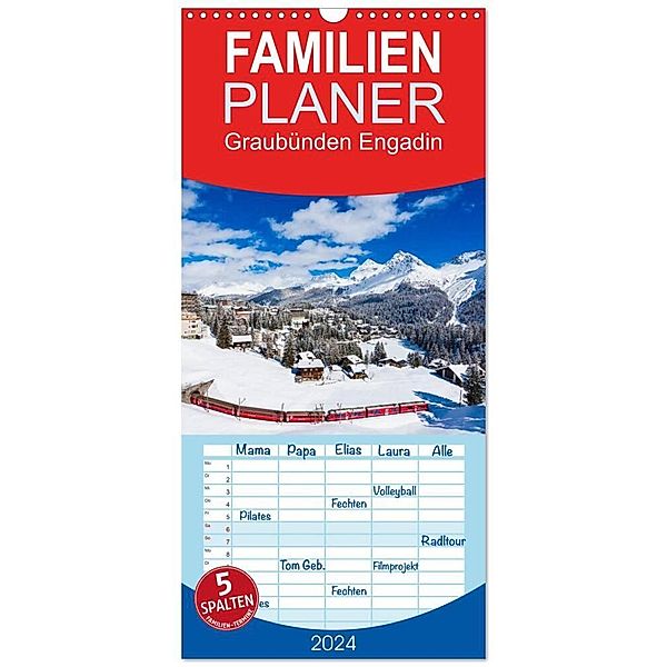 Familienplaner 2024 - Graubünden Engadin mit 5 Spalten (Wandkalender, 21 x 45 cm) CALVENDO, Werner Dieterich