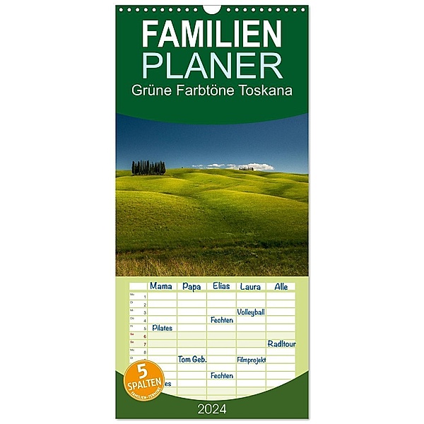 Familienplaner 2024 - Grüne Farbtöne Toskana mit 5 Spalten (Wandkalender, 21 x 45 cm) CALVENDO, Calvendo, Photostravellers