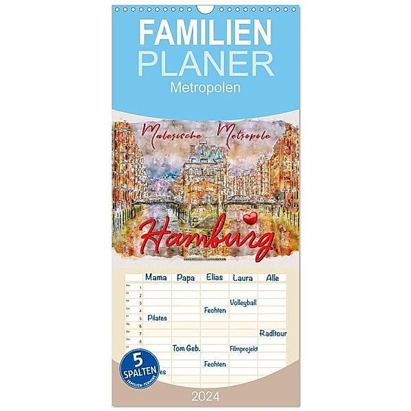 Familienplaner 2024 - Hamburg - malerische Metropole mit 5 Spalten (Wandkalender, 21 x 45 cm) CALVENDO, Peter Roder