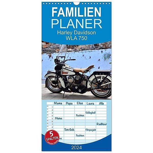 Familienplaner 2024 - Harley Davidson WLA 750 mit 5 Spalten (Wandkalender, 21 x 45 cm) CALVENDO, Ingo Laue