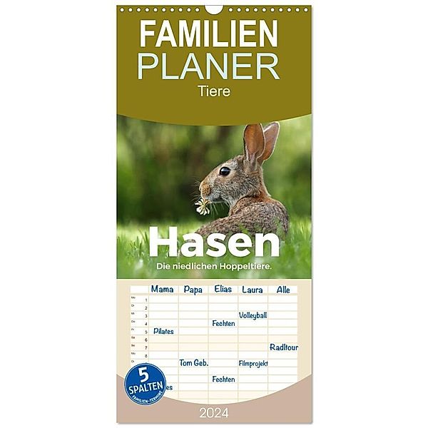 Familienplaner 2024 - Hasen - Die niedlichen Hoppeltiere. mit 5 Spalten (Wandkalender, 21 x 45 cm) CALVENDO, M. Scott