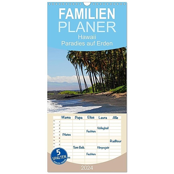 Familienplaner 2024 - Hawaii Paradies auf Erden mit 5 Spalten (Wandkalender, 21 x 45 cm) CALVENDO, Manuela Tollerian-Fornoff