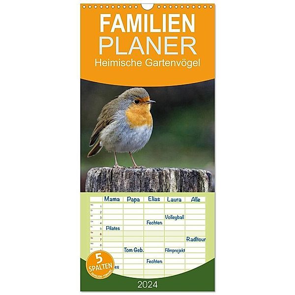 Familienplaner 2024 - Heimische Gartenvögel mit 5 Spalten (Wandkalender, 21 x 45 cm) CALVENDO, Dieter-M. Wilczek