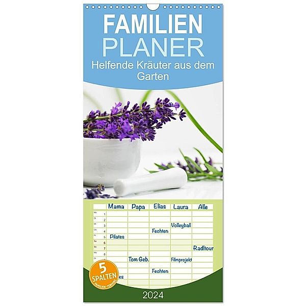 Familienplaner 2024 - Helfende Kräuter aus dem Garten mit 5 Spalten (Wandkalender, 21 x 45 cm) CALVENDO, Avianaarts Design Fotografie by Tanja Riedel