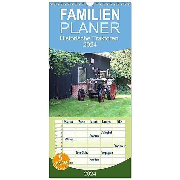 Familienplaner 2024 - Historische Traktoren 2024 mit 5 Spalten (Wandkalender, 21 x 45 cm) CALVENDO, Calvendo, Hendrik Deters