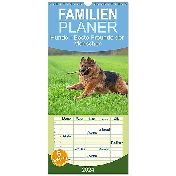 Familienplaner 2024 - Hunde - Beste Freunde der Menschen mit 5 Spalten (Wandkalender, 21 x 45 cm) CALVENDO, Siegfried Kuttig