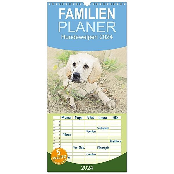 Familienplaner 2024 - Hundewelpen 2024 mit 5 Spalten (Wandkalender, 21 x 45 cm) CALVENDO, Andrea Redecker