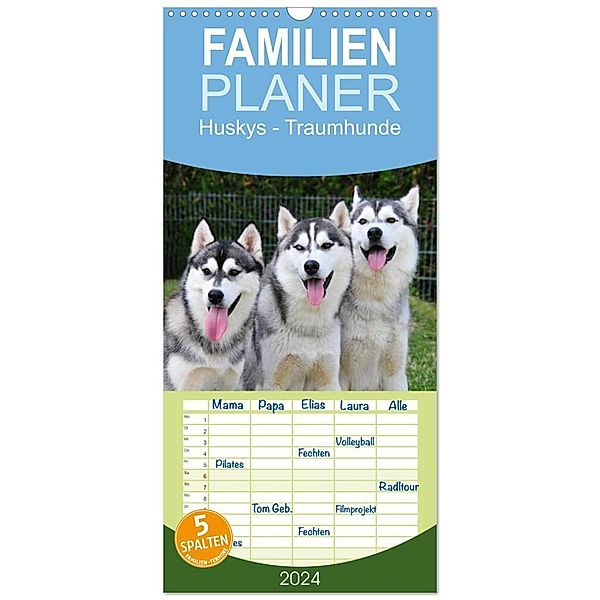 Familienplaner 2024 - Huskys - Traumhunde mit 5 Spalten (Wandkalender, 21 x 45 cm) CALVENDO, Michael Ebardt