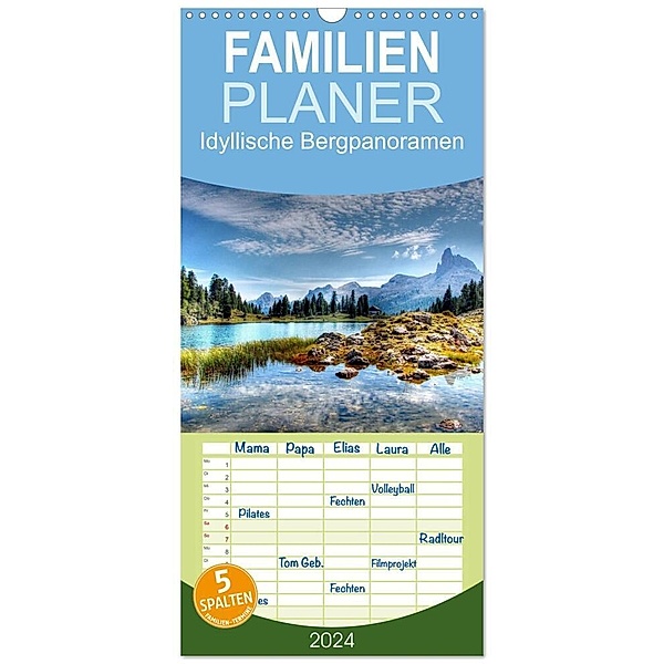 Familienplaner 2024 - Idyllische Bergpanoramen mit 5 Spalten (Wandkalender, 21 x 45 cm) CALVENDO, Kordula Vahle