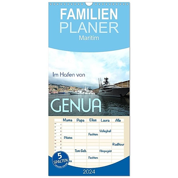 Familienplaner 2024 - Im Hafen von Genua mit 5 Spalten (Wandkalender, 21 x 45 cm) CALVENDO, Walter J. Richtsteig