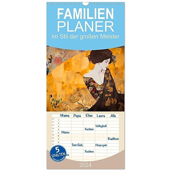 Familienplaner 2024 - Im Stil der großen Meister mit 5 Spalten (Wandkalender, 21 x 45 cm) CALVENDO, Kerstin Waurick