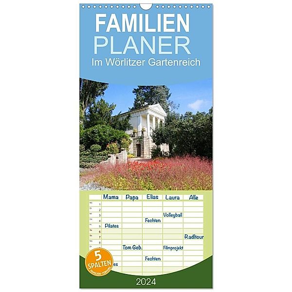 Familienplaner 2024 - Im Wörlitzer Gartenreich mit 5 Spalten (Wandkalender, 21 x 45 cm) CALVENDO, Gisela Kruse