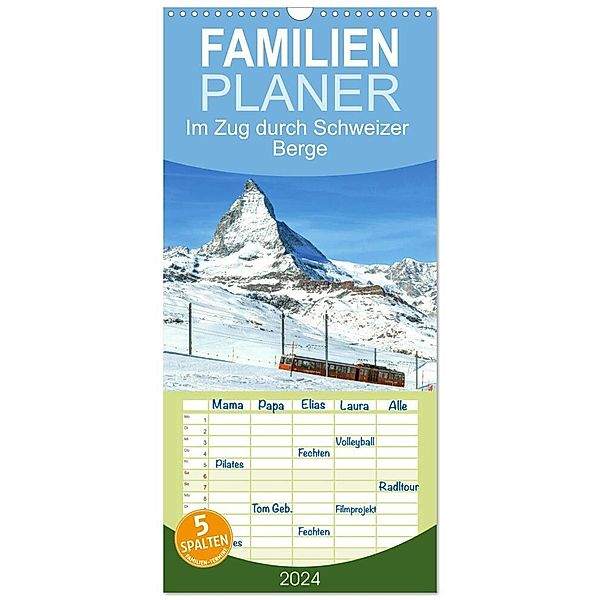 Familienplaner 2024 - Im Zug durch Schweizer Berge mit 5 Spalten (Wandkalender, 21 x 45 cm) CALVENDO, Calvendo