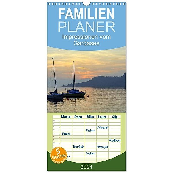 Familienplaner 2024 - Impressionen vom Gardasee mit 5 Spalten (Wandkalender, 21 x 45 cm) CALVENDO, Gugigei