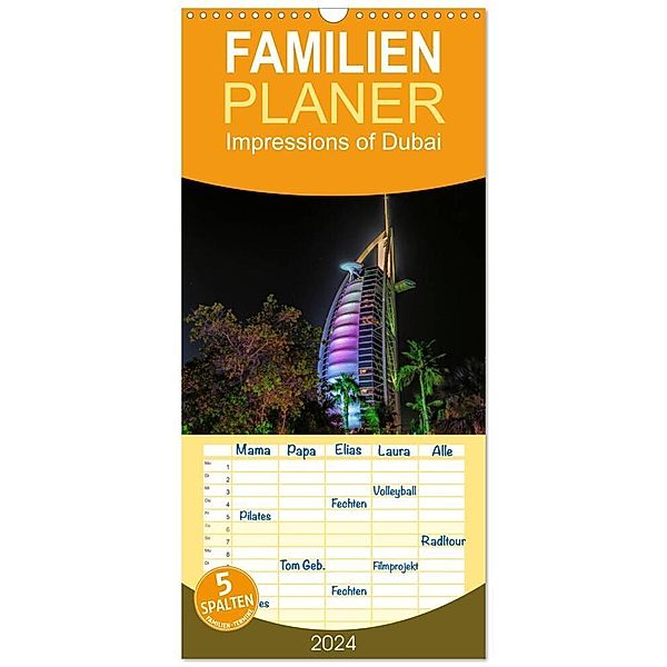 Familienplaner 2024 - Impressions of Dubai mit 5 Spalten (Wandkalender, 21 x 45 cm) CALVENDO, Marcus Sielaff