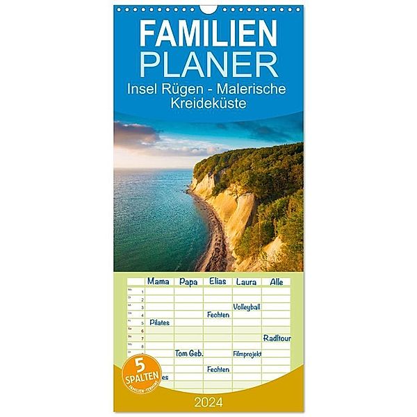 Familienplaner 2024 - Insel Rügen - Malerische Kreideküste mit 5 Spalten (Wandkalender, 21 x 45 cm) CALVENDO, Martin Wasilewski