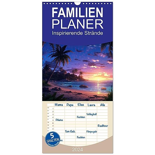 Familienplaner 2024 - Inspirierende Strände mit 5 Spalten (Wandkalender, 21 x 45 cm) CALVENDO, Calvendo, KalliDesignShop