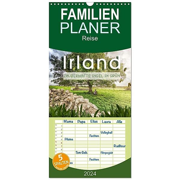 Familienplaner 2024 - Irland - Zauberhafte Insel in grün mit 5 Spalten (Wandkalender, 21 x 45 cm) CALVENDO, Monika Schöb
