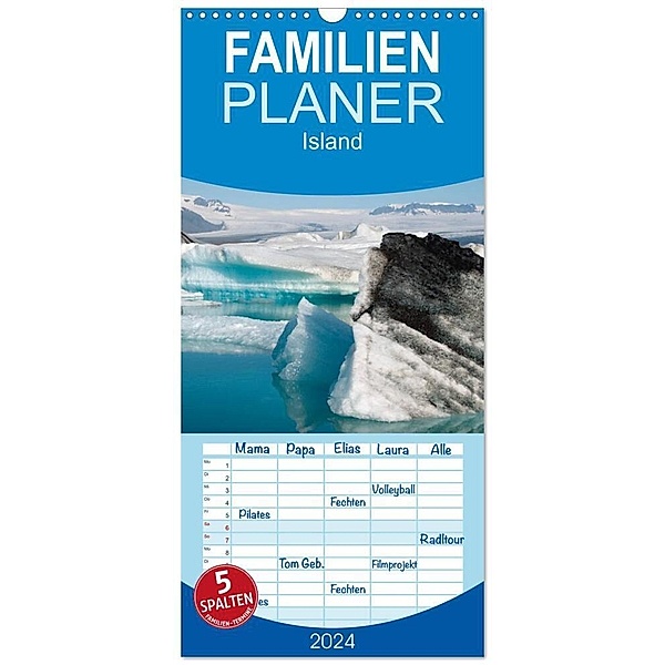 Familienplaner 2024 - Island mit 5 Spalten (Wandkalender, 21 x 45 cm) CALVENDO, Frauke Scholz