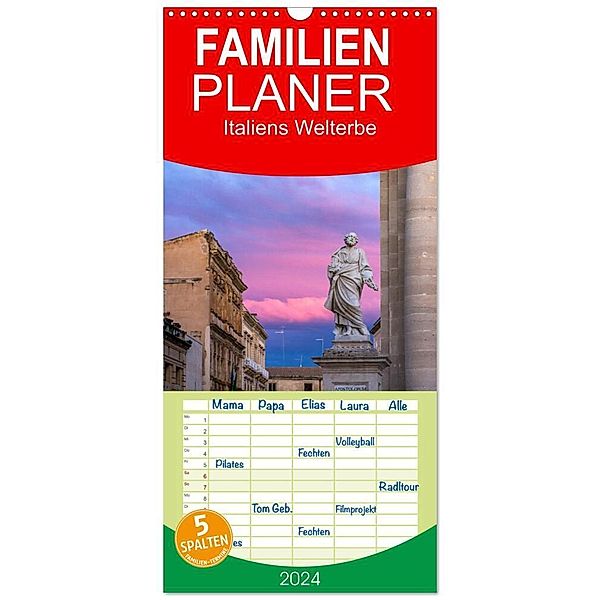 Familienplaner 2024 - Italiens Welterbe mit 5 Spalten (Wandkalender, 21 x 45 cm) CALVENDO, Peter Schickert