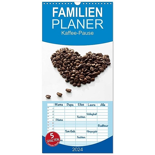 Familienplaner 2024 - Kaffee-Pause Terminkalender mit 5 Spalten (Wandkalender, 21 x 45 cm) CALVENDO, Tanja Riedel